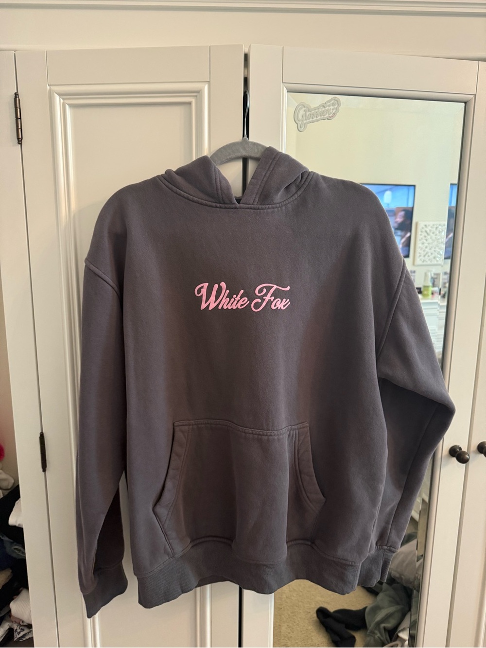 White Fox Boutique Gray Hoodie with Pink Logo